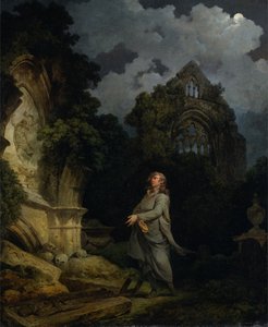 Visiteur dans un cimetière au clair de lune